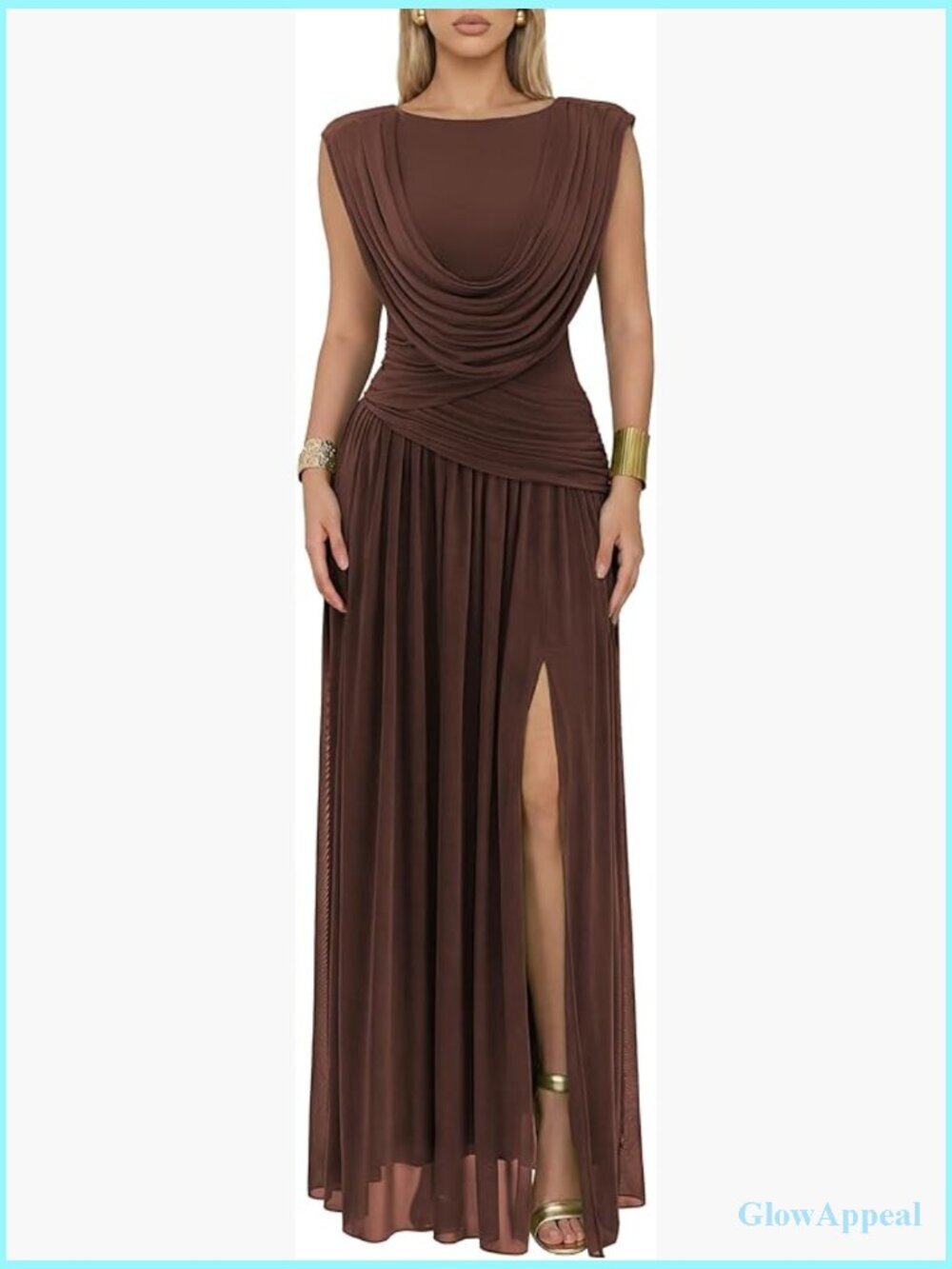 Convertible Cowl Neck Sleeveless Bodycon Maxi Dress with Slit
